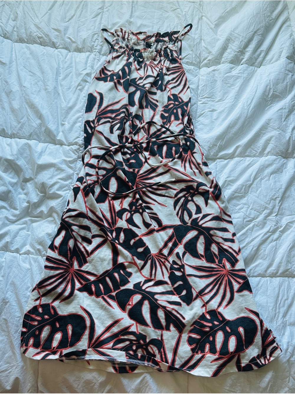 Sleeveless Tropical Print Maxi Dress - Black, Coral & Cream